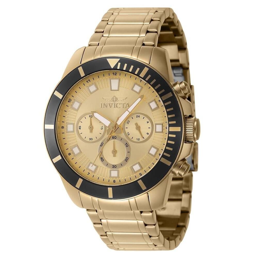 NIB Invicta Men's 46045 Pro Diver Quartz Chronograph Gold Dial Watch Retail $199